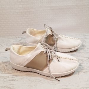 Bamboo White Taupe Athletic Sneakers Shoes Sz 7.5M